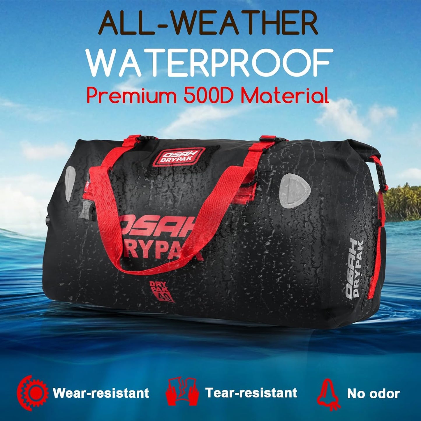 Waterproof Duffel Bag - Motorcycle Dry Bag Tail Bag with Large Storage Space, Waterproof Luggage Duffle Bags with Outer Mesh Zipper Pocket for Camping, Kayaking, Fishing & Traveling - Roamly