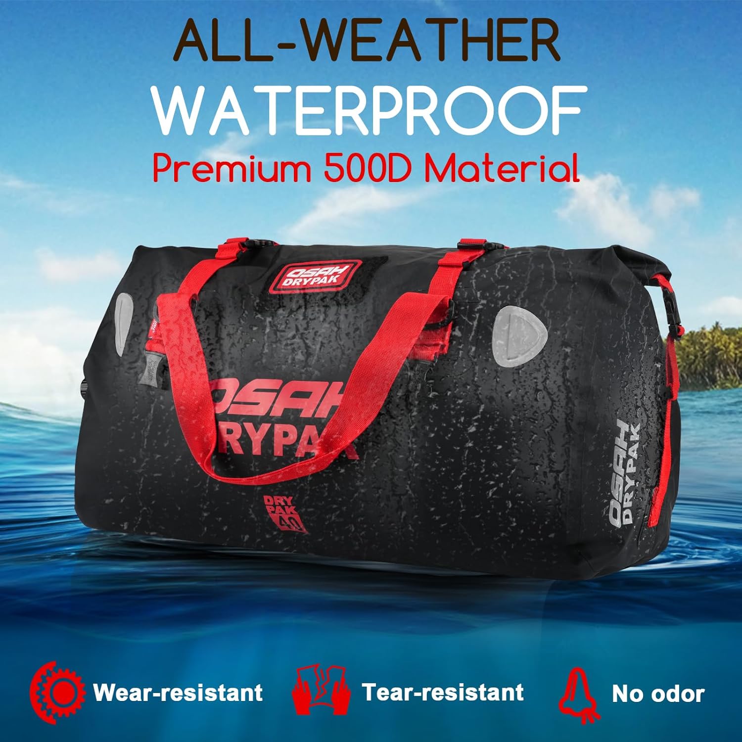 Waterproof Duffel Bag - Motorcycle Dry Bag Tail Bag with Large Storage Space, Waterproof Luggage Duffle Bags with Outer Mesh Zipper Pocket for Camping, Kayaking, Fishing & Traveling - Roamly
