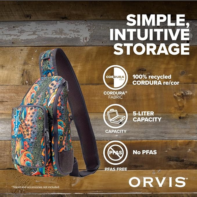 Orvis Mini Sling Pack (26B2) Shoulder Strap Tackle Backpack - Fly Fishing Tool Bag of 100% Recycled ECO CORDURA Fabric With TPU Coating, 5-Liter Capacity and Internal Features, Fishe Unbound Brown - One Size