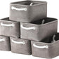 TheWarmHome Foldable Small Storage Baskets with Strong Cotton Rope Handles [6-Pack] Gray Collapsible Storage Bins Set Works Room Storage, Nursery Baskets