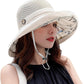 Women Wide Brim Sun Hats Metal Wired Edge Summer UV Protection Beach Fishing Hat for Hiking Garden Travel Chin Strap