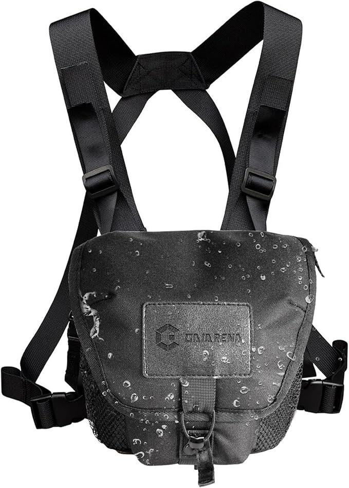GAIARENA Waterproof Binocular Harness Chest Pack, Bino Harness Case with Rangefinder & Cellphone Pocket for 12x42 Binoculars Lightweight Binocular Pack for Hunting, Hiking (New Version)