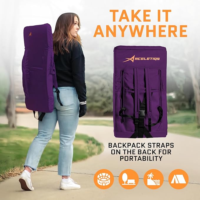 ACELETIQS Heated Stadium Seats for Bleachers with Back Support – USB Battery Included - Upgraded 3 Levels of Heat - Foldable Chair - 4 Pockets, Cup Holder - for Camping, Games & Sports (Purple)