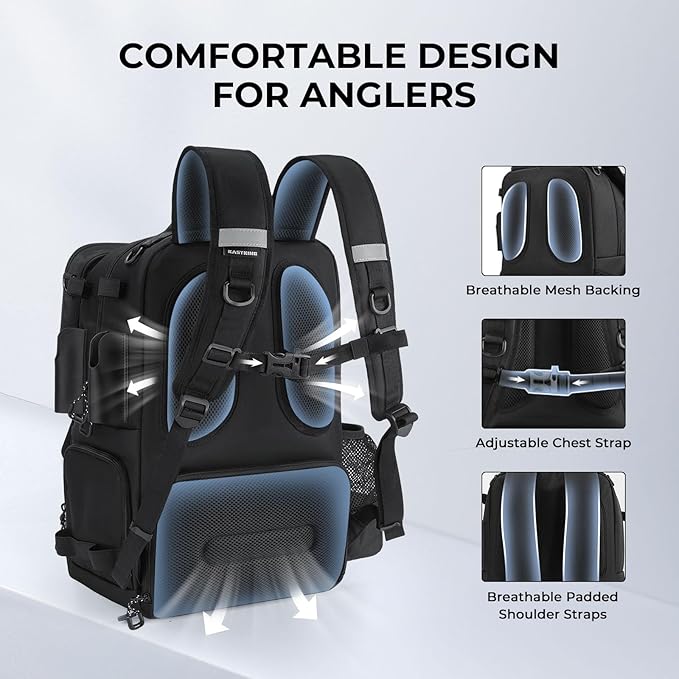 KastKing BaitSpace 50L Fishing Tackle Backpack with Removable Bait Binder,2 Rod Holders Storage Fishing Gear and Equipment