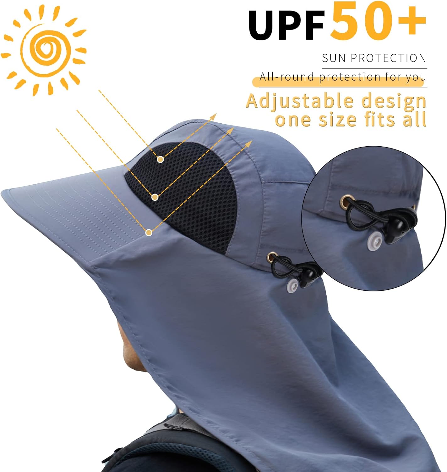 Sun Hat for Men Women with Neck Flap,UPF 50+ UV Protective Hiking Fishing Hats,Wide Brim Sun Hat for Women&Men