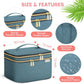 Large Makeup Bag with Mirror Double Layer Travel Make Up Organizer Case, Large Capacity Coemetic with Brush Slot Divider, Travel Toiletry Bag for Women (Lake Blue)