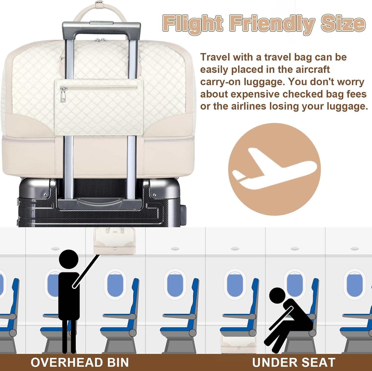 Weekender Bag for Women, Travel Duffel Bag Carry On Overnight Bag with Shoe Compartment Large Nylon Travel Weekend Tote Bag - Roamly