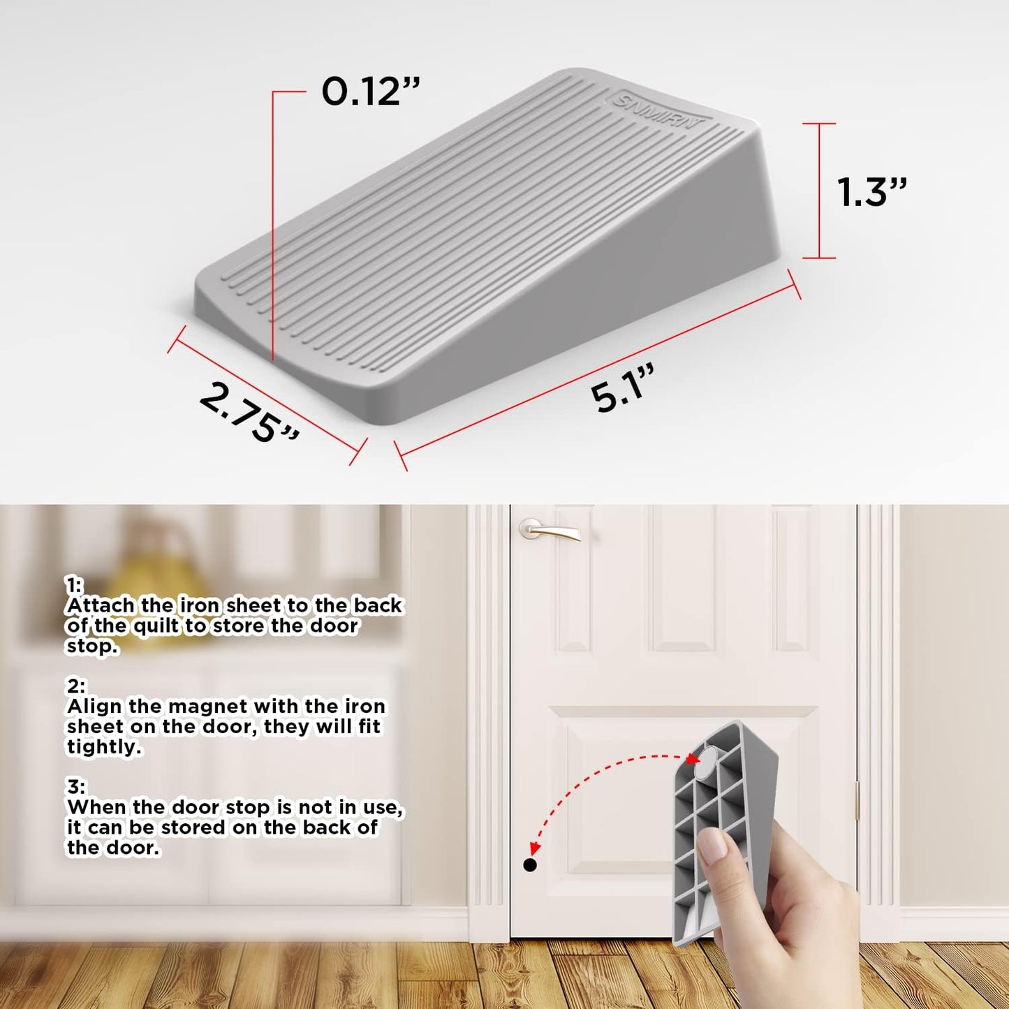 Premium Rubber Door Stop - Large Door Stopper Wedge,Anti-Slip Design, Automatically Fixed,Works On All Floor Types and Carpet Heavy Duty Door (2 Pack, Black)…