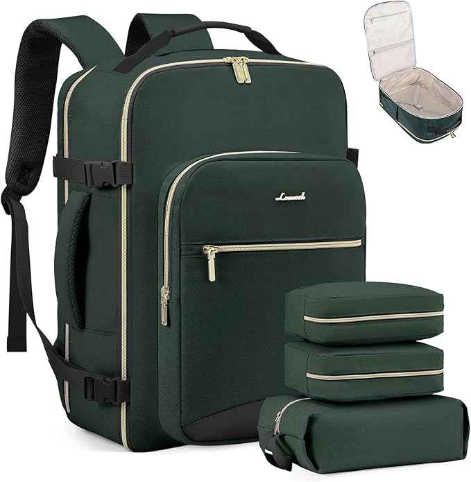 LOVEVOOK Travel Backpack for Women & Men 40L,Airline Approved Carry On Backpack Travel Essential,TSA Carry on Luggage,Waterproof Personal Item Travel Bag,Suitcase with Packing Cubes,Dark green-Black-1