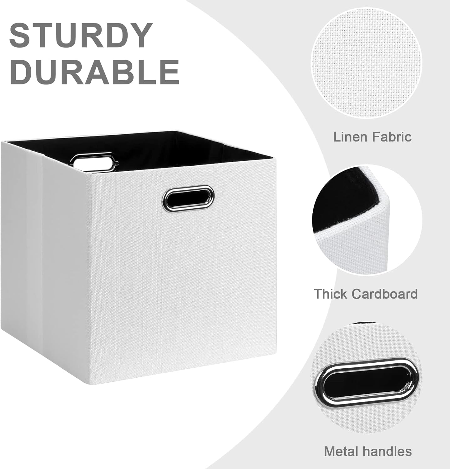 Posprica Fabric Storage Cubes, 13x13 Collapsible Storage Bins with Dual Handles, Foldable Storage Boxes Basket for Closet Shelf Cabinet Bookcase Organization, Set of 4, White