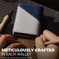 Jenoss Smart Wallet For Men: Full Grain Leather, Handcrafted, Slide Metal Pop Up Case, Slim RFID Blocking Credit Card Holder, Minimalist, Compact 12 Cards Slot Organizers, ID, Money Clip (Grey & Navy)