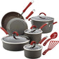 Rachael Ray - 87630 Rachael Ray Cucina Hard Anodized Nonstick Cookware Pots and Pans Set, 12 Piece, Gray with Red Handles