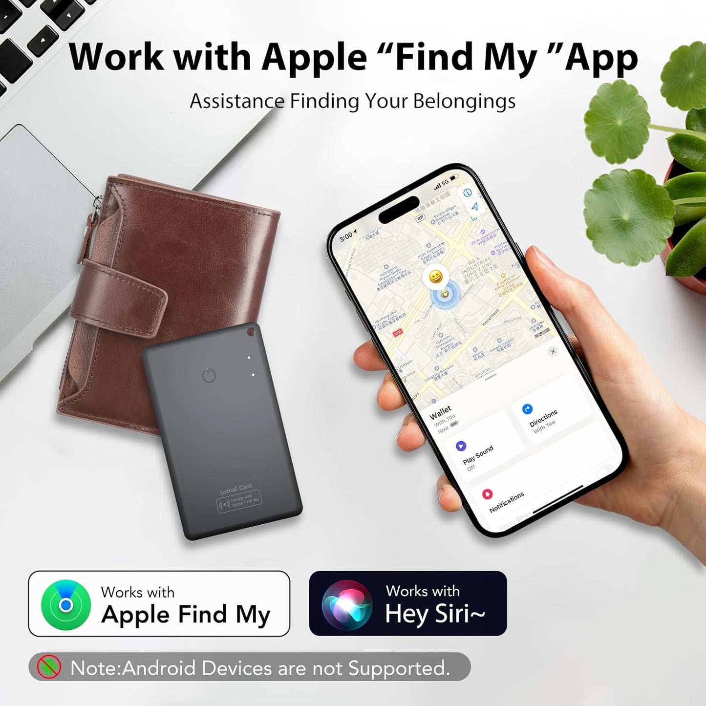 CASCHO Smartcard - Wallet Tracker Card, Compatible with Apple Find My App, Waterproof and Splash-Proof, Keys Finder and Item Locator for Passport, Bags, Laptop, Black 1 Pack