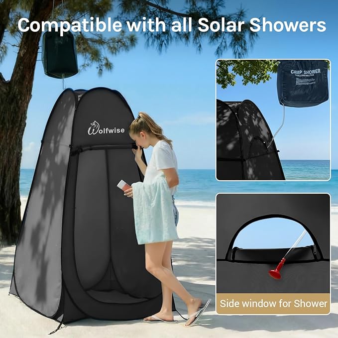 Wolfwise Pop Up Shower Tent for Camping, Portable Instant Changing Tent with Ventilation Window & Carry Bag, Privacy Bathroom Toilet for Beach & Outdoor, Width 40 ", Height 75 ", Black