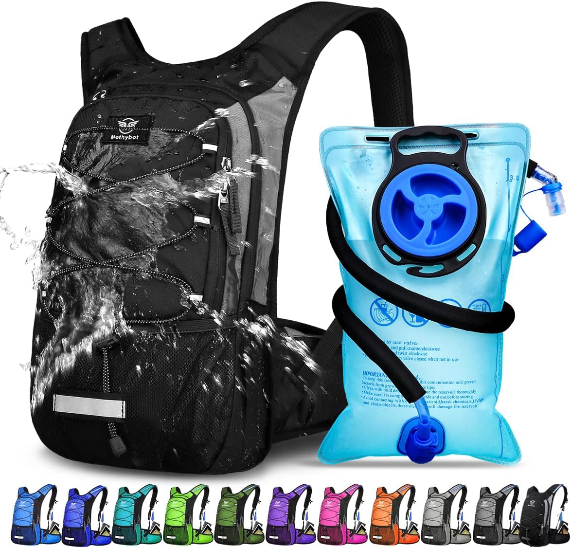 Insulated Hydration Backpack Pack with 3L BPA Free Leak Proof Water Bladder, Large Storage Lightweight Hiking Daypack with Waist Pouches & Cooler Layer, for Running, Biking, Camping, Festival - Roamly