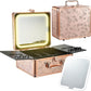 Makeup Case with Magnetic Lighted Mirror Cosmetic Train Box Detachable LED Mirror Adjustable Brightness in 3 Colors Waterproof Storage Organizer Artist Suitcase with Dividers Brush Holder, Rose Gold