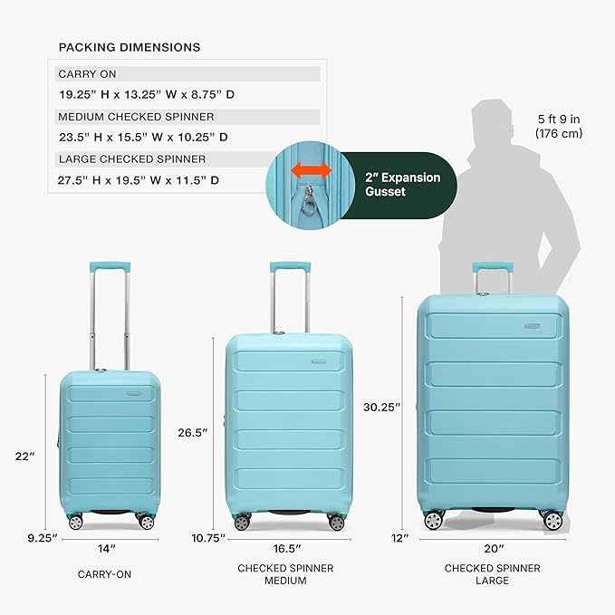 Traveler's Choice Pagosa Hardshell Expandable Luggage with Spinner Wheels, Baby Blue, 3-Piece Set (22/26/30)