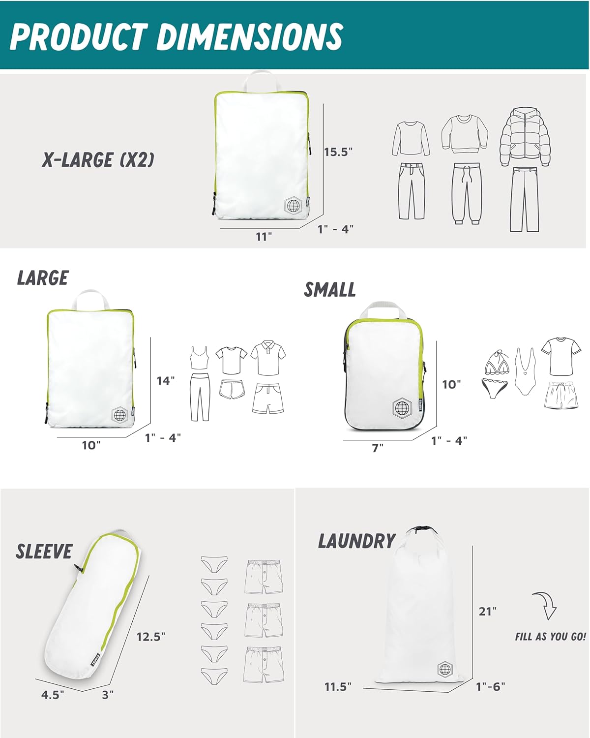 Large Compression Packing Cubes for Travel-Packing Cube Luggage Organizers 7 Piece Set for Checked Luggage-Ultralight, Expandable/Compression Bags by TRIPPED Travel Gear (White/Green) - Roamly