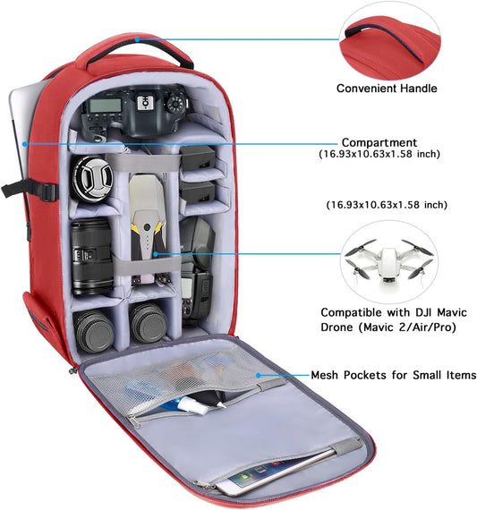 MOSISO Camera Backpack, DSLR/SLR/Mirrorless Photography Camera Bag 15-16 inch Waterproof Hardshell Case with Tripod Holder&Laptop Compartment Compatible with Canon/Nikon/Sony, Red