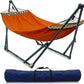 Tranquillo Sturdy Steel Hammock with Stand Premium Cotton Canvas Hammock, 600 lbs Capacity Hammock Stand Folding, Portable 30-Second Fold Unfold Hammock for Camping, Orange