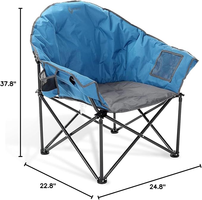 ARROWHEAD OUTDOOR Oversized Heavy-Duty Club Folding Camping Chair with Pocket, Cup Holder, Portable, Padded, Moon, Round, Saucer, Supports 330lbs, Carrying Bag