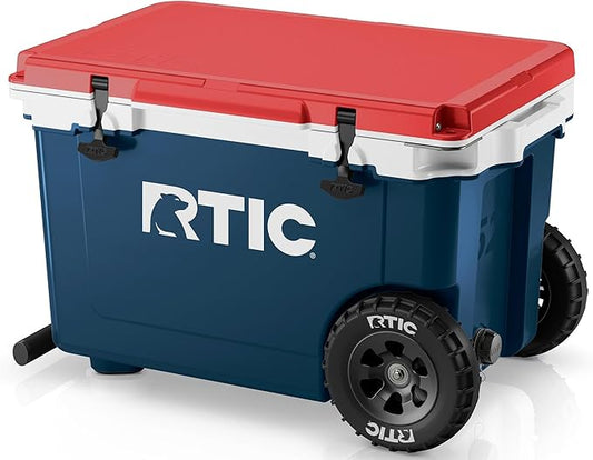 RTIC 52 Quart Ultra-Light Wheeled Hard Cooler Insulated Portable Ice Chest Box for Beach, Drink, Beverage, Camping, Picnic, Fishing, Boat, Barbecue, 30% Lighter Than Rotomolded Coolers