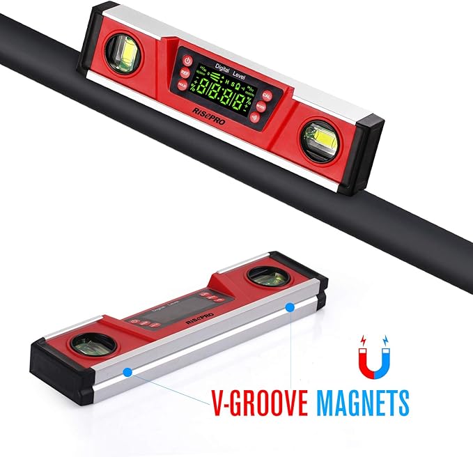 10-Inch Digital Torpedo Level and Protractor IP54 Protected Electronic Bubble Inclinometer, Angle Finder, Gauge w/Large VA Display & V-Groove Base DL135N