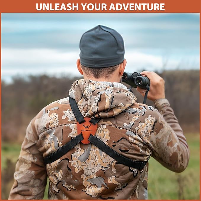 MOXULE Binocular Harness Strap X-shaped - Adjustable Bino Chest Straps for All Binoculars Hunting,Hiking and Birding - Black