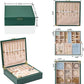 2-layer jewelry box，Jewelry Organizer with Handle，with hanging necklace hooks, detachable jewelry trays, suitable for storing a large amount of jewelry gift box (Large-Green)