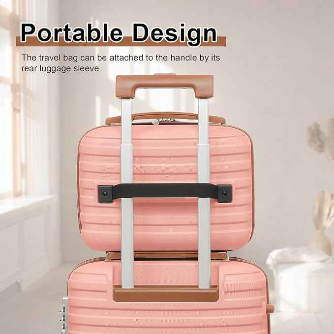 Joyway Luggage Set 3 Piece Suitcase Sets with Spinner Wheel,Hardside Expandable Travel Laggage with TSA Lock (13/20/24/28 Pink brown