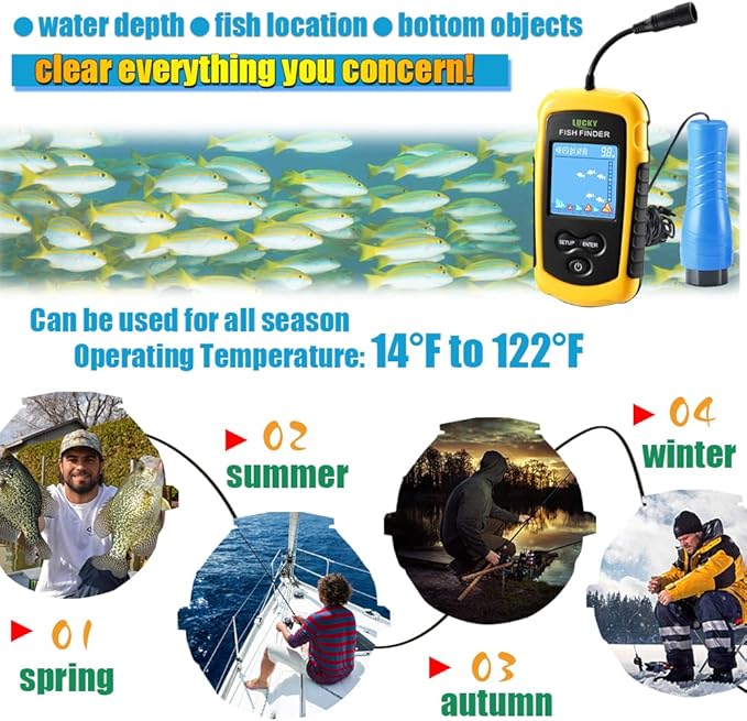 LUCKY Small Portable Fish Finder Kayak Sonar Handheld Fish Finders Ice Fishing Castable Depth Finder Boat Fisherman Gifts