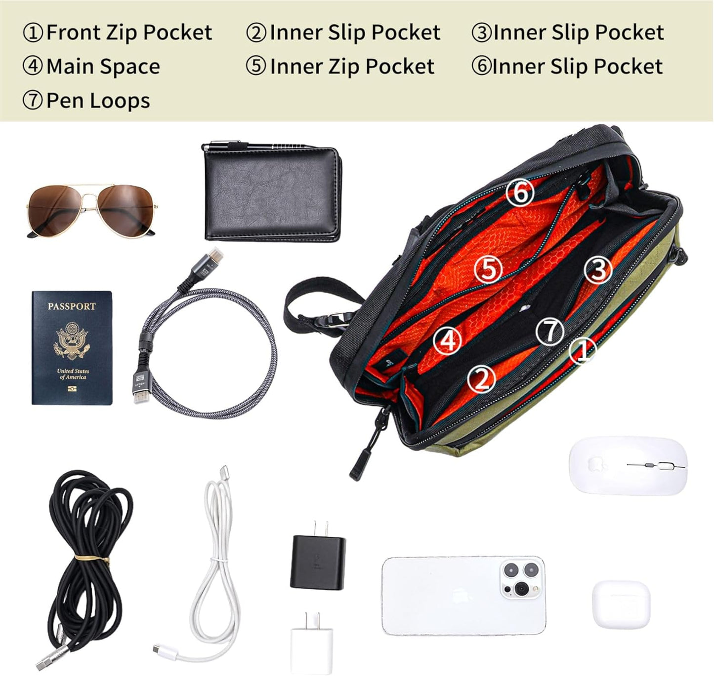 Electronics Organizer Tech Travel Pouch – Waterproof Nylon Diamond Quilted & 900D Travel Case Cable Bag for Cords Chargers