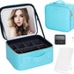 Travel Makeup Bag with LED Mirror – Waterproof Cosmetic Train Case with Adjustable Dividers, Portable Makeup Organizer and Toiletry Bag for Women, Teens & Girls Gift, Blue