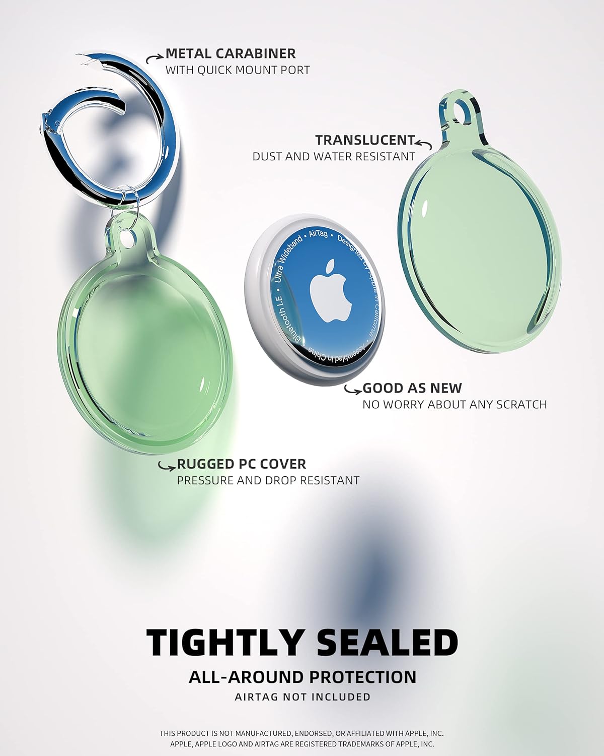 4 Pack Airtag Holder, Apple Air Tag Waterproof Case with Keychain, Holder for Apple Airtag GPS Tracker,Shockproof & Dustproof Airtag Holders for Pet Tracking, Bags, Kids, Keys, Luggage（4 Colors）