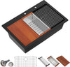Dcolora 33x22 Drop In Kitchen Sink Black, Granite Composite Black Kitchen Sink Multifunctional Topmount Large Single Bowl Workstation Sinks #DC-0001GBT, 33" x 22" x 10"