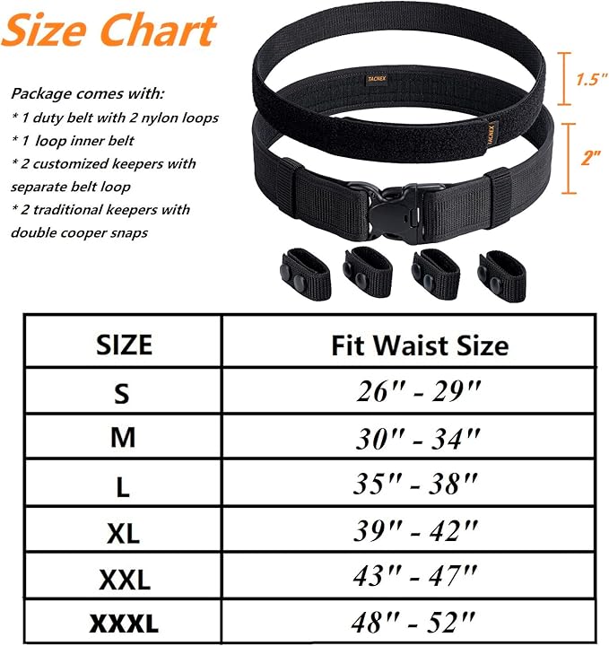 TACNEX Duty Belt w/Hook Lining 4 Keepers 2" Police Law Enforcement Officer Security Nylon Outer Inner Belt