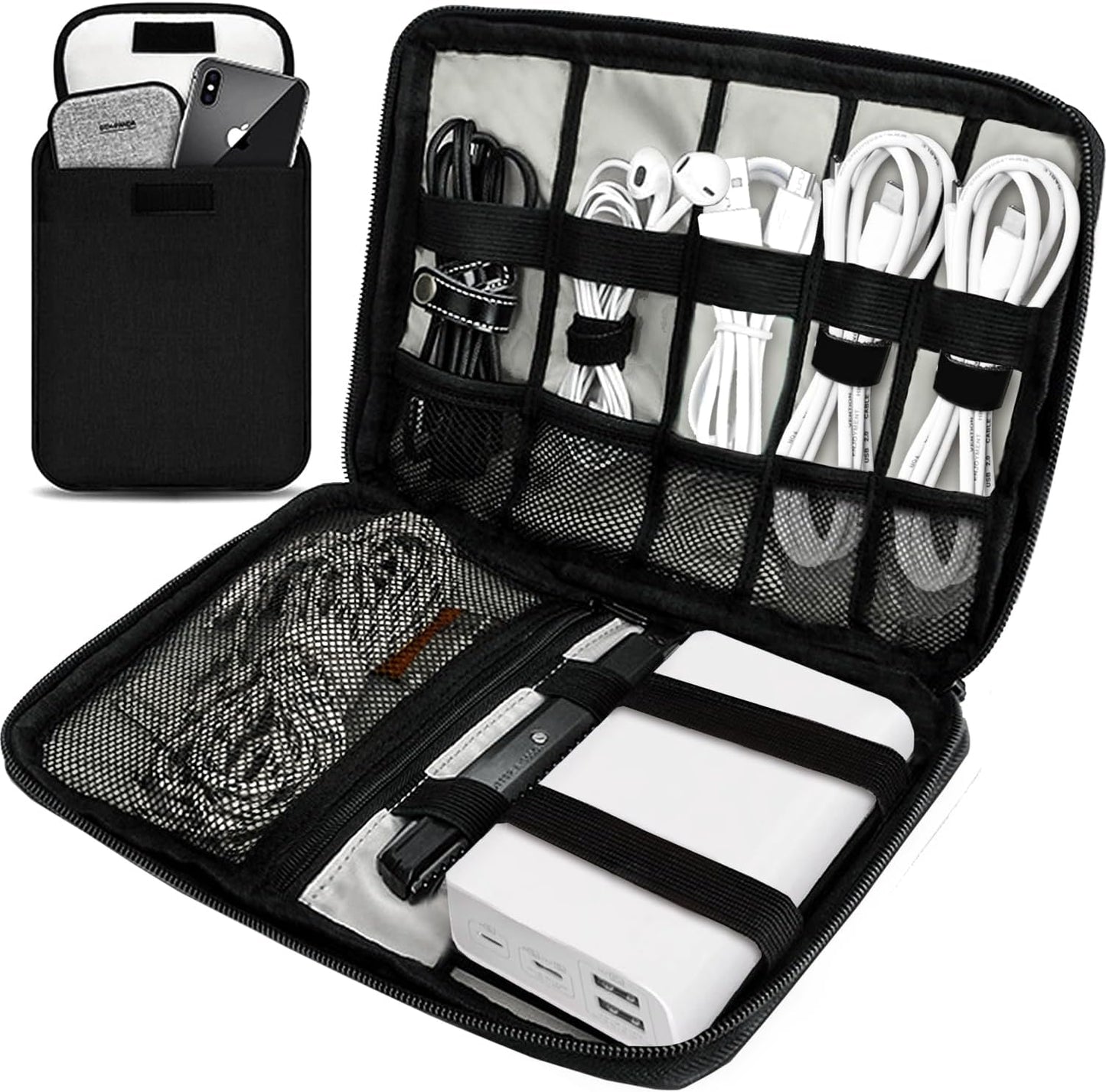 Travel Cable Organizer Pouch Electronic Accessories,Travel Essentials,Cord Organizer Storage Bag For Cord, Charger, Phone, Earphone,SD Card,Black