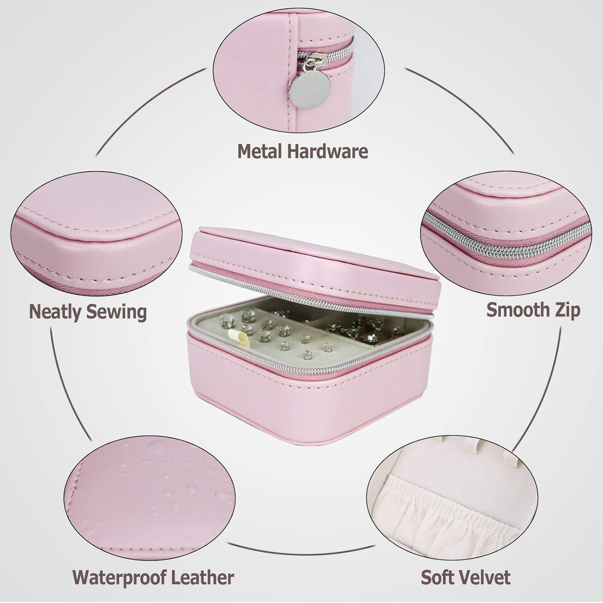 Travel Small Portable Mini Jewelry Box for Rings Earrings Necklaces and Lipstick Pink