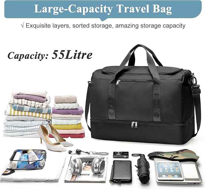 Extra Large Travel Duffle Bag,Carry on Overnight Weekend Bag with Shoes Compartment,Weekender Bags for Women for Travel Business Trips Sport Hospital