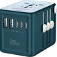 Universal Travel Adapter with 6.0A 3X 3.0A USB-C Ports, 2X 2.4A USB-A Ports and Multi AC Outlets, International Power Plug Adapter Worldwide Travel Charger for EU UK AUS USA (Type C/G/I/A Plug)