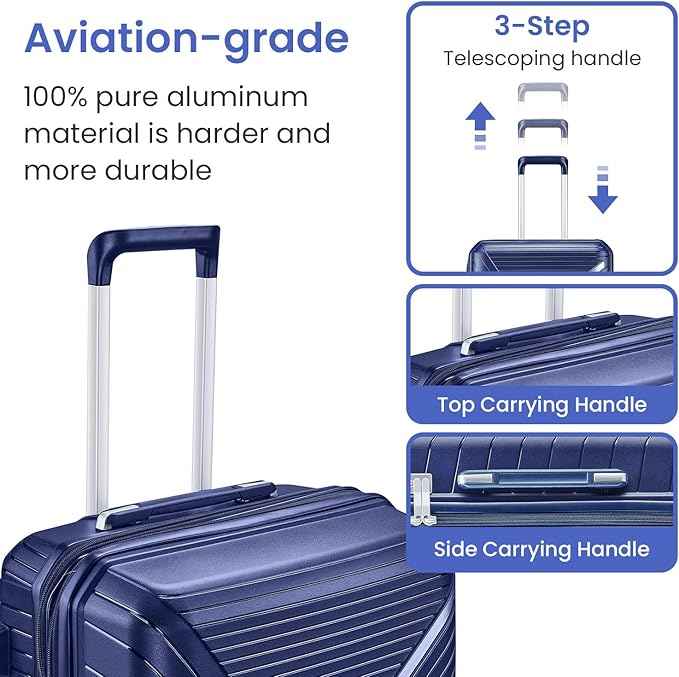 4 Piece Expandable Hardshell Pink Luggage Sets with Spinner Wheels, Lightweight Travel Suitcase Set with TSA Locks, 20 inch Carry On for Women (Navy Blue, 4 Piece Set)