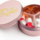 Small Pill Case 3 Compartments, Metal Round Portable Pill Box, Waterproof Travel Pill Organizer, Pocket Purse Medicine Vitamin Holder EDC Container (Rose Gold with Queen)