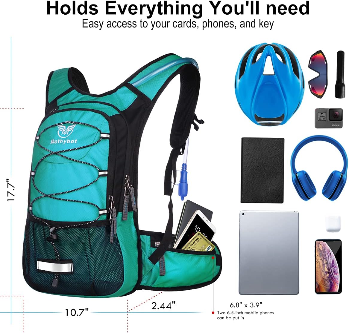 Insulated Hydration Backpack Pack with 3L BPA Free Leak Proof Water Bladder, Large Storage Lightweight Hiking Daypack with Waist Pouches & Cooler Layer, for Running, Biking, Camping, Festival - Roamly