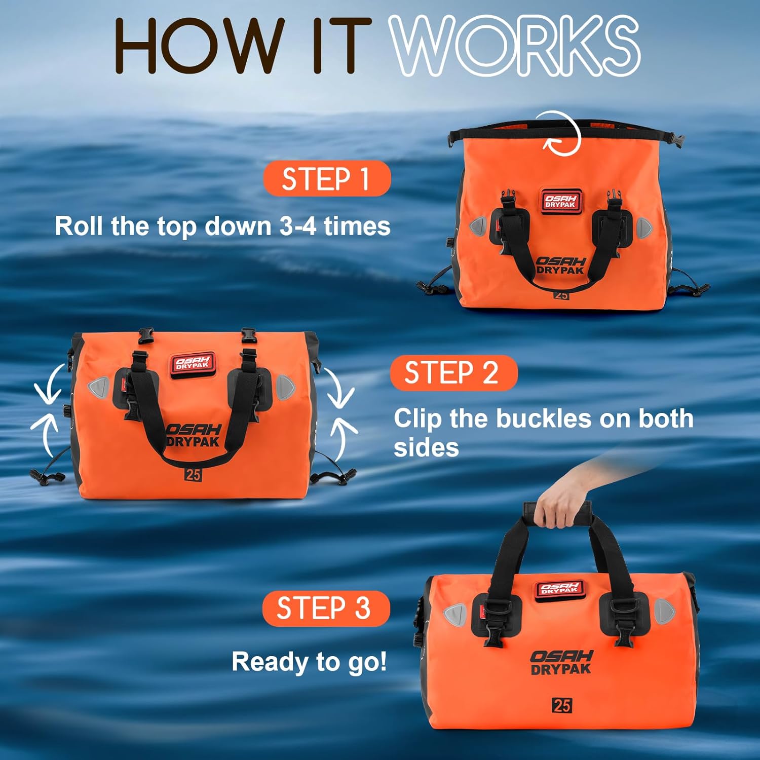 Waterproof Duffel Bag - Motorcycle Dry Bag Tail Bag with Large Storage Space, Waterproof Luggage Duffle Bags with Outer Mesh Zipper Pocket for Camping, Kayaking, Fishing & Traveling - Roamly