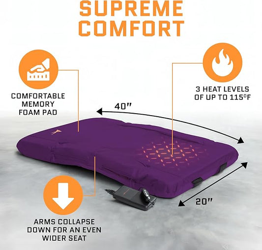 ACELETIQS Heated Stadium Seats for Bleachers with Back Support – USB Battery Included - Upgraded 3 Levels of Heat - Foldable Chair - 4 Pockets, Cup Holder - for Camping, Games & Sports (Purple)