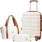 LONG VACATION Carry On Luggage Sets 3 Piece 20 Inch Suitcase Set, ABS+PC Hardshell Lightweight Travel Luggage with Spinner Wheels & YKK Zipper TSA Lock (BEIGE-BROWN, 20 Inch)
