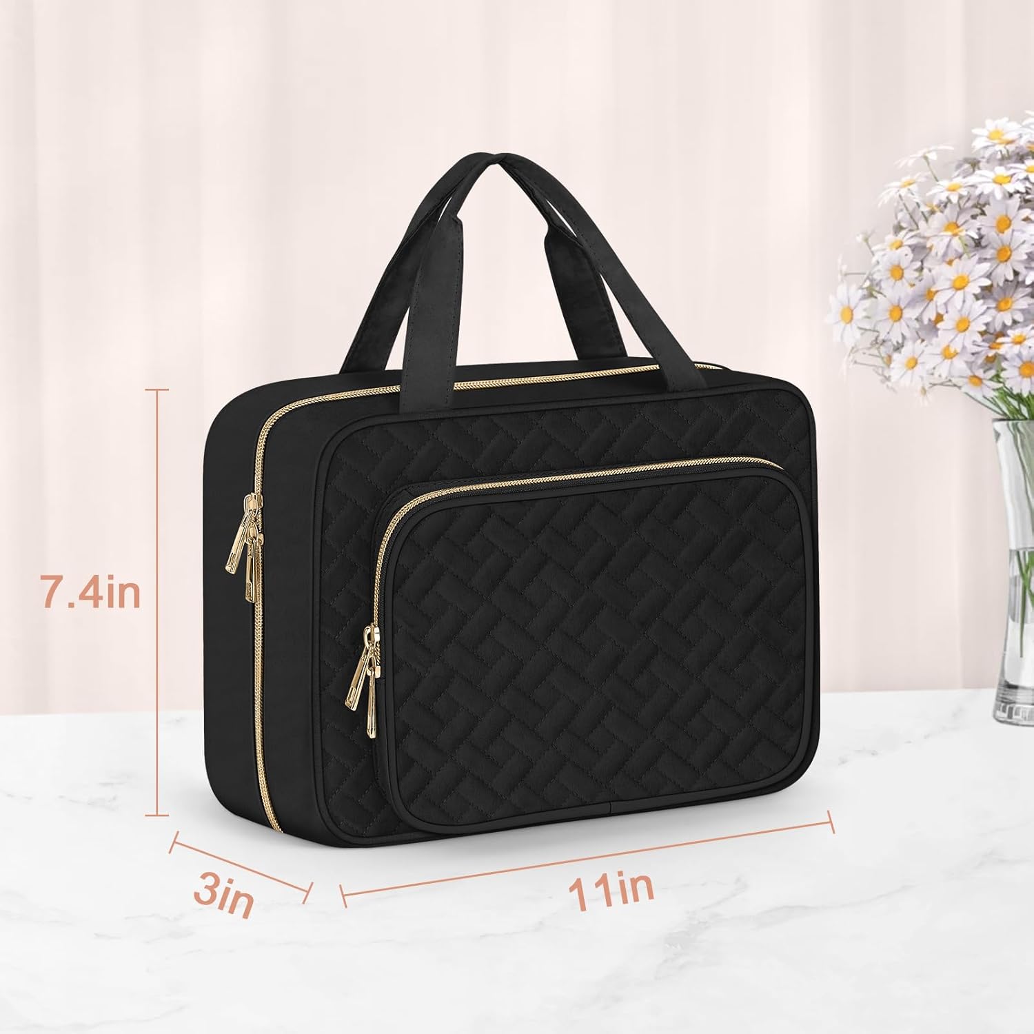 Wedama Toiletry Bag for Women, Medium Cosmetic Travel Bag, Hanging Toiletry Bag for Bathroom, Thickened PVC Waterproof Makeup Bag, Toiletries Bag for Travel Business Trips and Camping, Black - Roamly