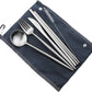 Gugrida Reusable Travel Utensils, 7 Pieces Portable 18/10 Stainless Steel include Knife Fork Spoon Chopsticks Cleaning Brush Straws Portable Pouch, Eco-friendly Camping Silverware Set, Dishwasher Safe
