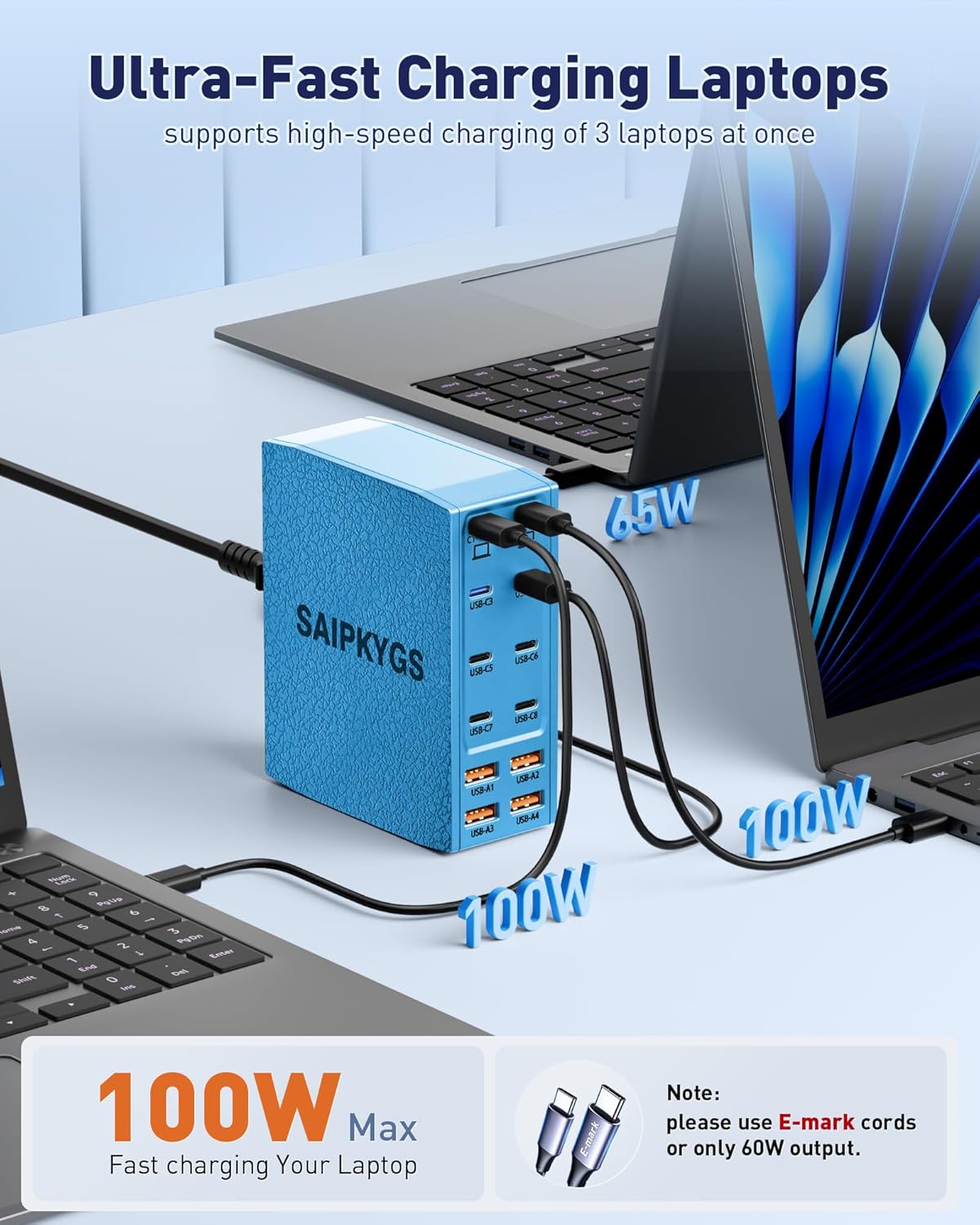 USB Charging Station (600W),12-Port USB C Charger Block with Dual 100W PD USB-C Fast Charging Station Hub for MacBook Pro/Air/All iPad Phone 17/16 15/14/13/Pro Max/Samsung Galaxy Note(Blue) - Roamly