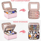 Double Layer Travel Makeup Bag Women, Cosmetic Organizer Case, Travel Essentials Accessories with Shoulder Strap for Bottles, Brushes, Conditioner, Skin Care Products, Pink